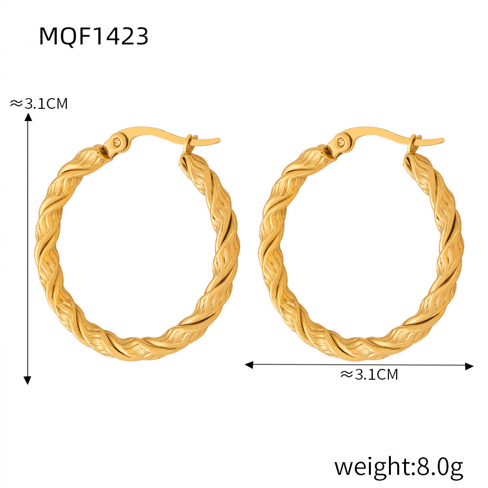 Wholesale Titanium Steel Gold Plated Hemp Pattern Large Earrings